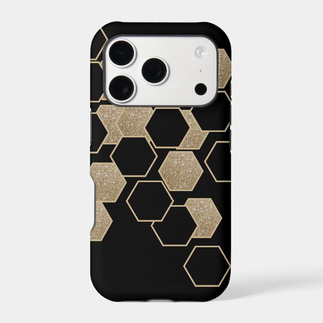 stylish geometric black and gold hexagon pattern iphone case (Back)