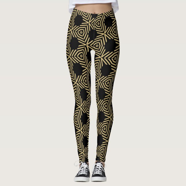 Stylish geometric black and yellow leggings (Front)