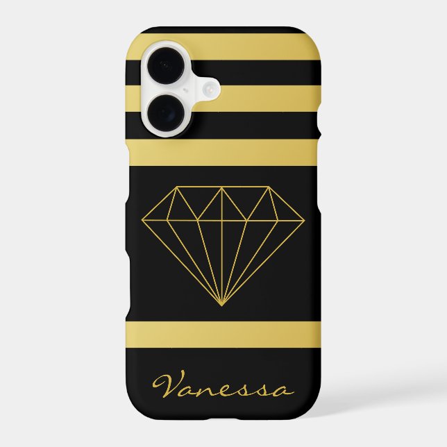 Stylish Geometric Black Gold Stripes w Diamond Case-Mate iPhone Case (Back)