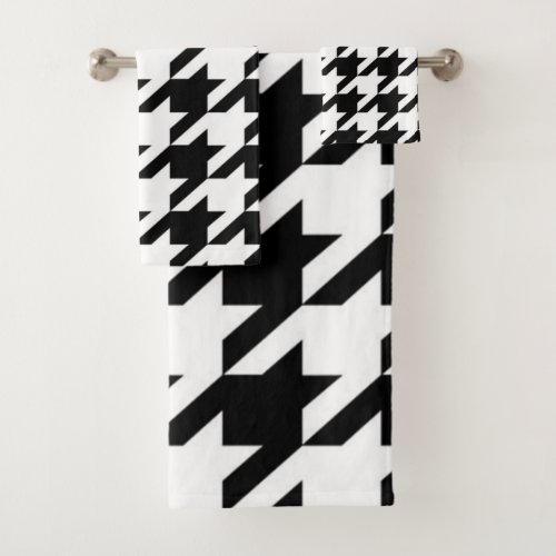 stylish geometric black white houndstooth pattern bath towel set