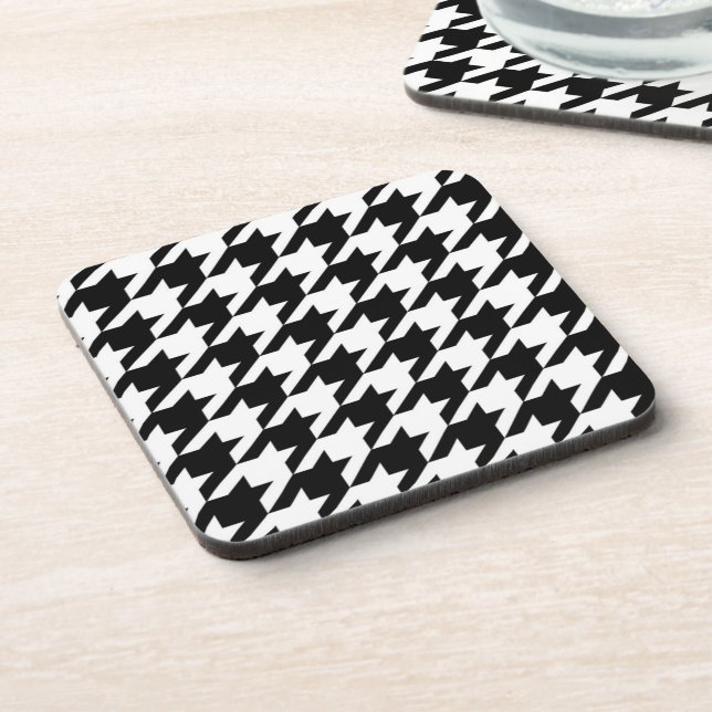 stylish geometric black white houndstooth pattern beverage coaster (Left Side)