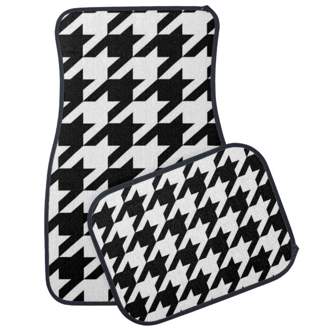 stylish geometric black white houndstooth pattern car floor mat (Set)