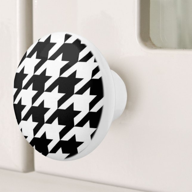 stylish geometric black white houndstooth pattern ceramic knob (stylish geometric black white houndstooth pattern ceramic knob)