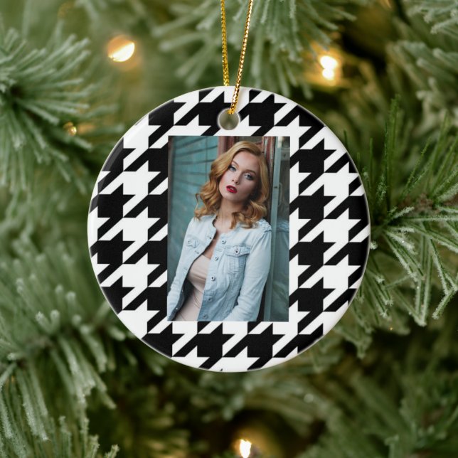 stylish geometric black white houndstooth pattern ceramic ornament (Tree)