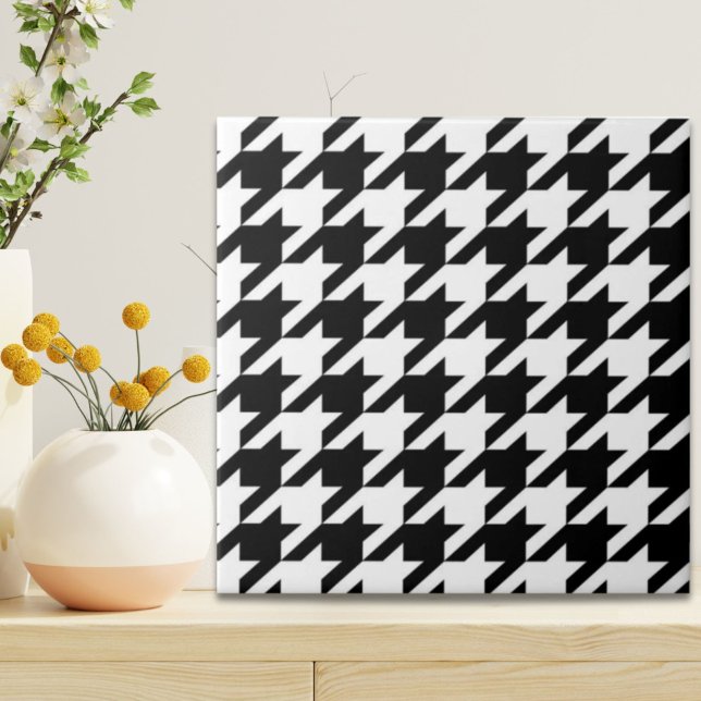 stylish geometric black white houndstooth pattern ceramic tile (stylish geometric black white houndstooth pattern ceramic tile)