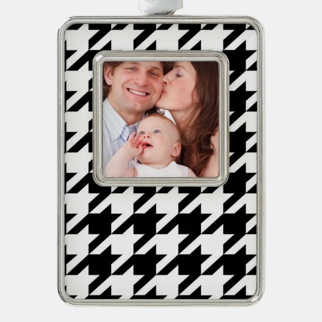 stylish geometric black white houndstooth pattern christmas ornament (Front)
