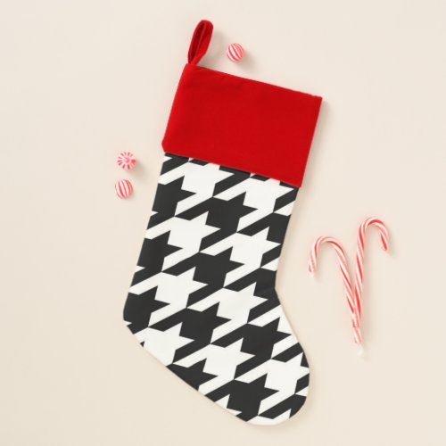 stylish geometric black white houndstooth pattern christmas stocking