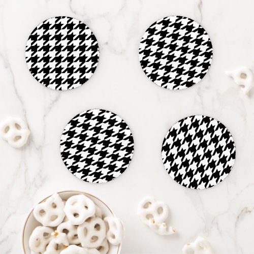 stylish geometric black white houndstooth pattern coaster set