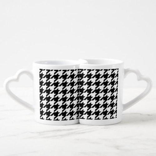 stylish geometric black white houndstooth pattern coffee mug set