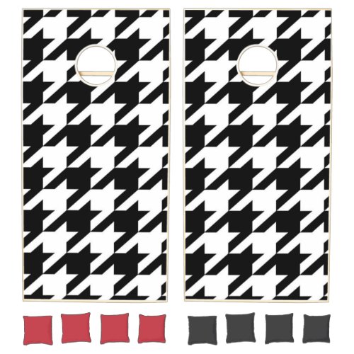 stylish geometric black white houndstooth pattern cornhole set