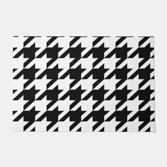 stylish geometric black white houndstooth pattern doormat (Front)