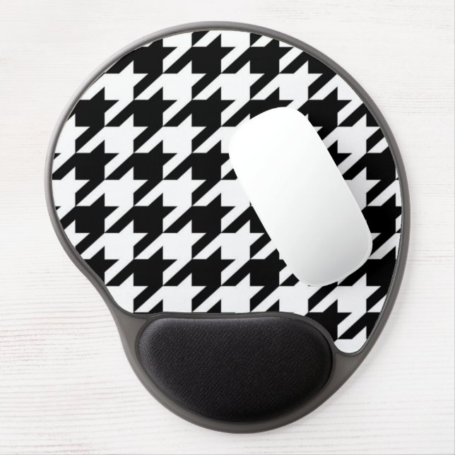 stylish geometric black white houndstooth pattern gel mouse pad (Left Side)