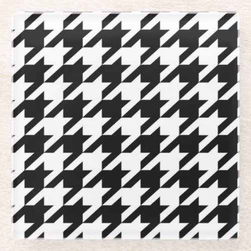 stylish geometric black white houndstooth pattern glass coaster