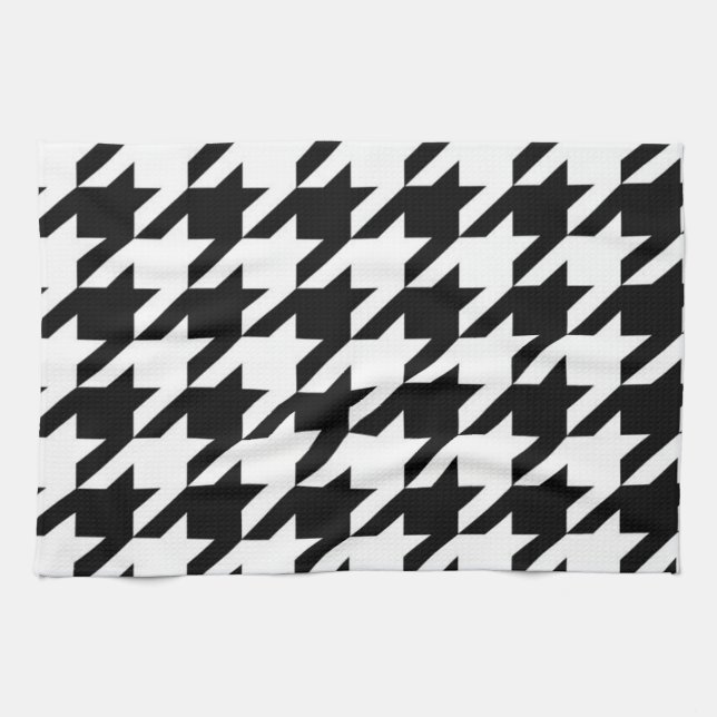 stylish geometric black white houndstooth pattern kitchen towel (Horizontal)