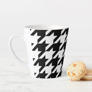 stylish geometric black white houndstooth pattern latte mug