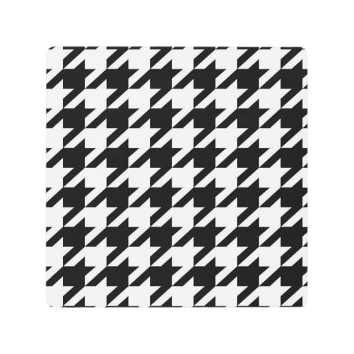 stylish geometric black white houndstooth pattern metal print