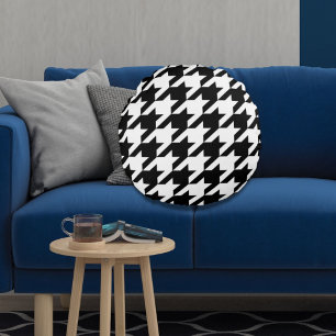 stylish geometric black white houndstooth pattern round pillow