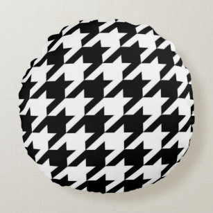 stylish geometric black white houndstooth pattern round pillow