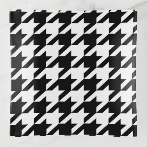 stylish geometric black white houndstooth pattern trinket tray