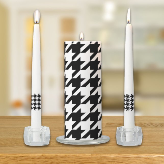 stylish geometric black white houndstooth pattern unity candle set (stylish geometric black white houndstooth pattern unity candle set)
