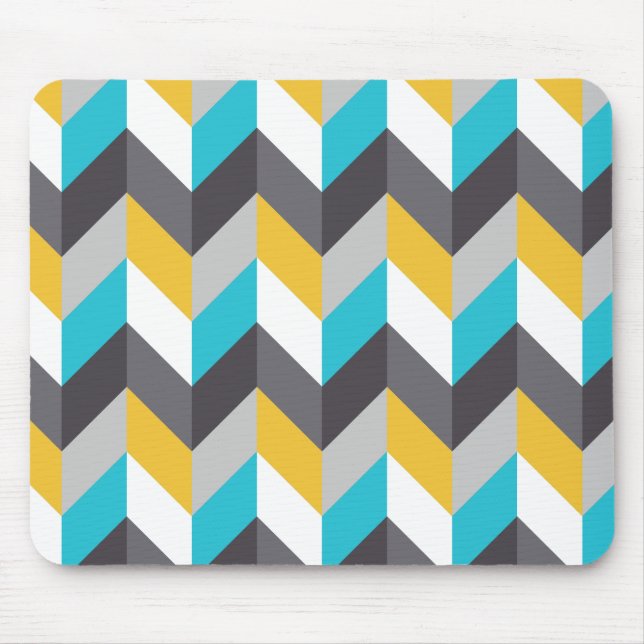 Stylish Geometric Blue Yellow Gray Pattern Mouse Pad (Front)