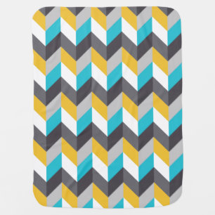 Stylish Geometric Blue Yellow Gray Pattern Stroller Blanket