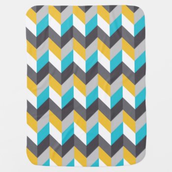 Stylish Geometric Blue Yellow Gray Pattern Stroller Blanket by VintageDesignsShop at Zazzle