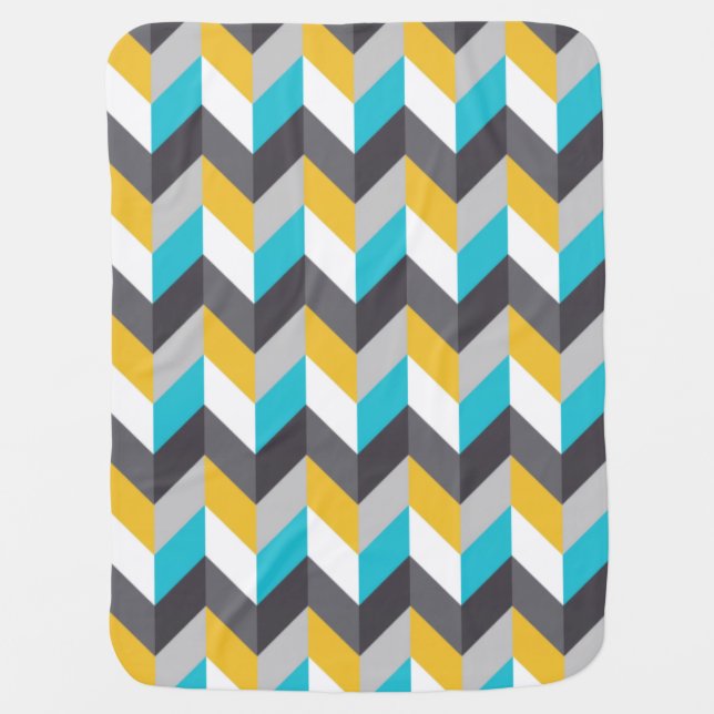 Stylish Geometric Blue Yellow Gray Pattern Stroller Blanket (Front)