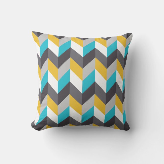 Stylish Geometric Blue Yellow Gray Pattern Throw Pillow (Front)