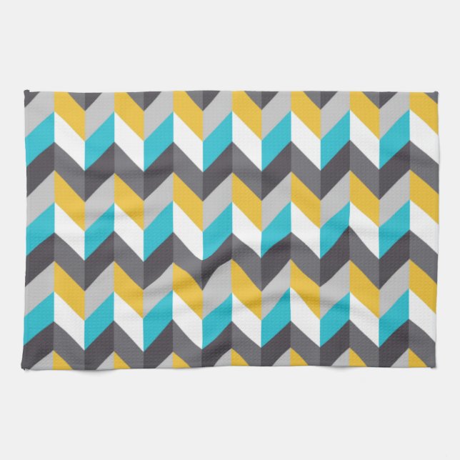 Stylish Geometric Blue Yellow Gray Pattern Towel (Horizontal)
