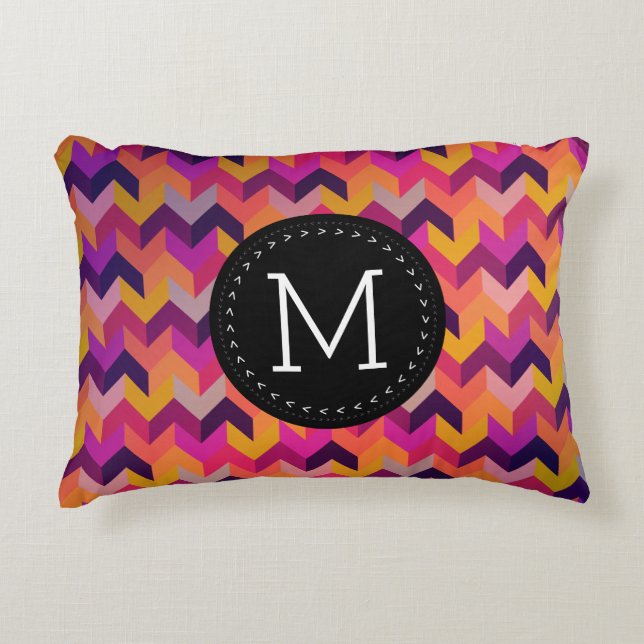Stylish Geometric Chevron With Custom Initial Accent Pillow (Front)