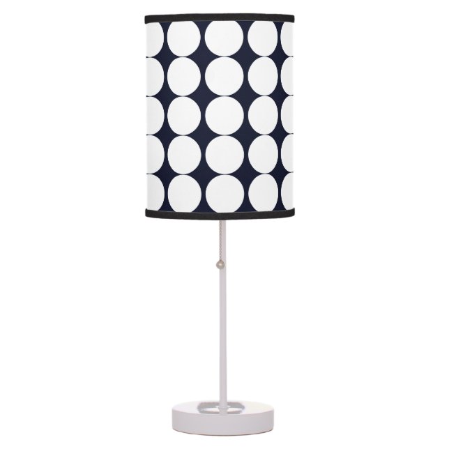 Stylish Geometric Circles Pattern Navy Blue White Table Lamp (Front)