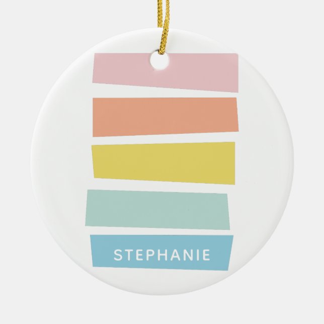 Stylish Geometric Colorful Pastel Personalized Ceramic Ornament (Front)