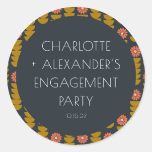 Stylish Geometric Floral Custom Engagement Party  Classic Round Sticker