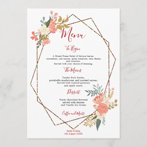 Stylish Geometric Frame Ambrose Florals Wedding Menu