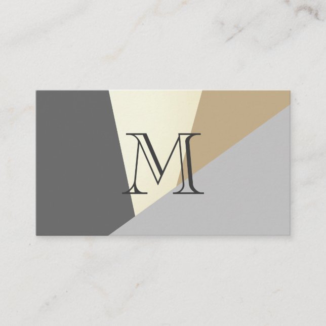 Stylish Geometric Natural Color Blocks Monogram Business Card (Front)