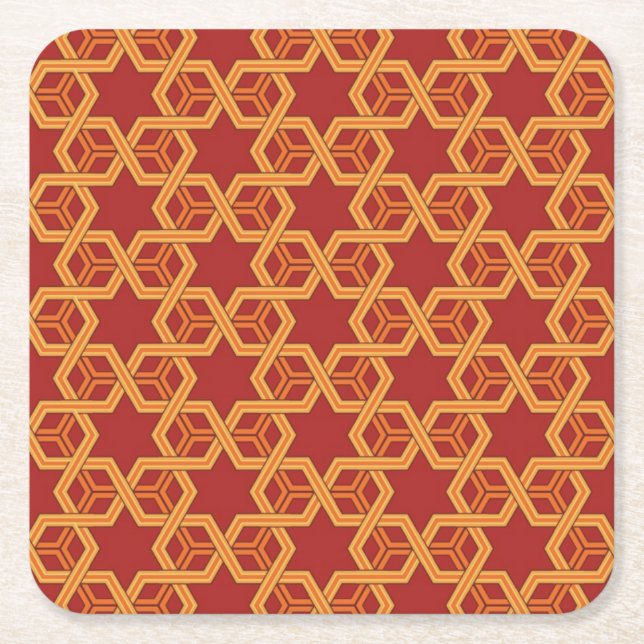 Stylish geometric ornament square paper coaster (Front)