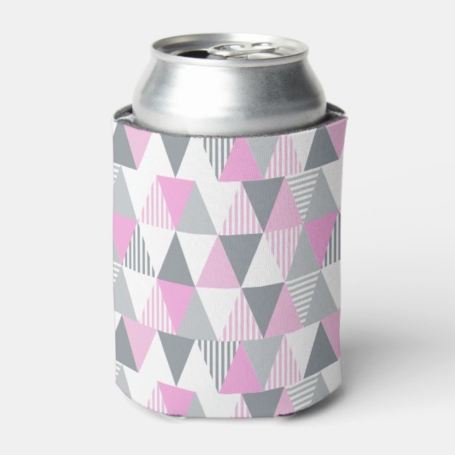 Stylish Geometric Pink Gray Patterned Can Cooler (Can Front)