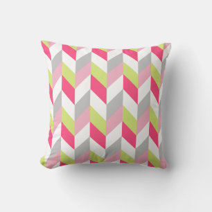 Stylish Geometric Pink Green Gray Pattern Throw Pillow