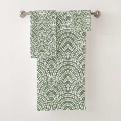 Stylish Geometric Sage Green Arches Bath Towel Set