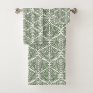 Stylish Geometric Sage Green Arches Bath Towel Set