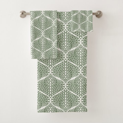 Stylish Geometric Sage Green Arches Bath Towel Set