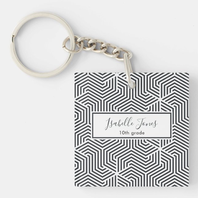 stylish geometric script personalized school  keychain (Front)