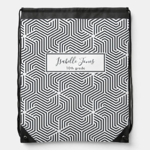 stylish geometric script school college drawstring bag