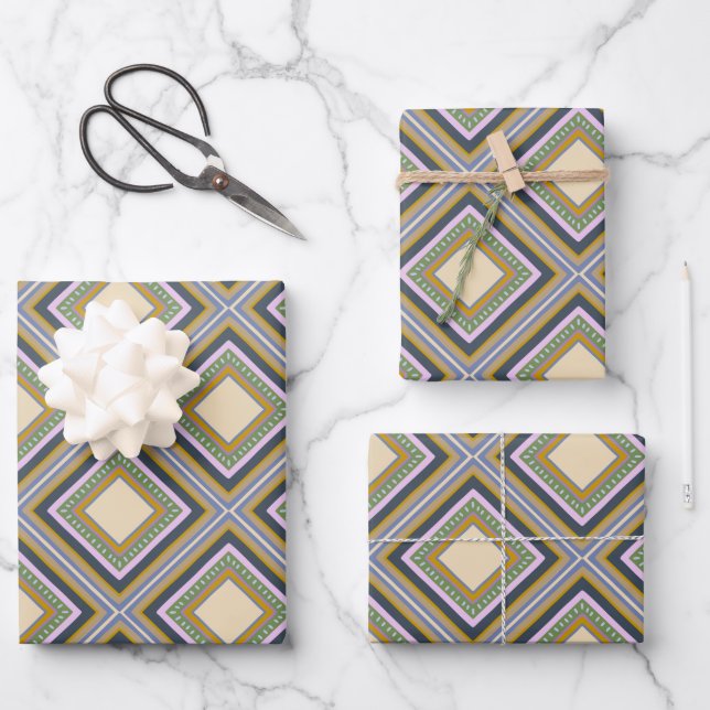 Stylish Geometric Shapes Pattern in Brown Sand Wrapping Paper Sheets (Front)