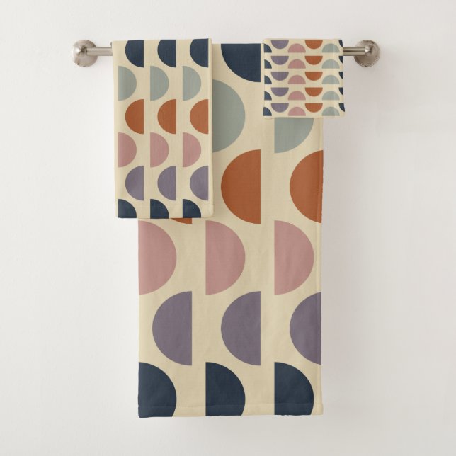 Stylish Geometric Shapes Pattern in Earthy Colors  Bath Towel Set (Insitu)