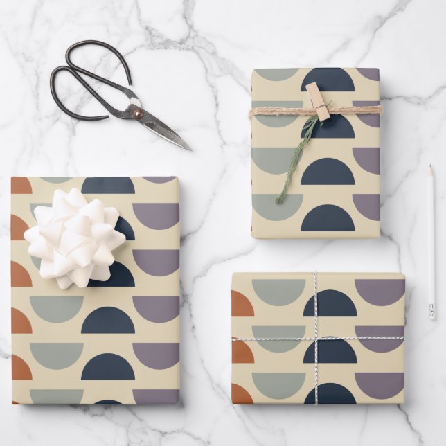 Stylish Geometric Shapes Pattern in Earthy Colors Wrapping Paper Sheets (Front)