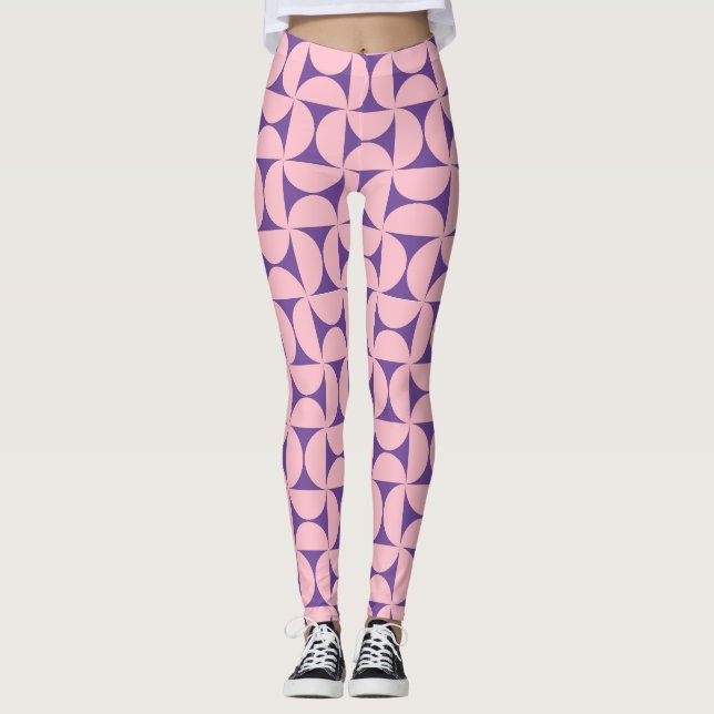 Stylish Geometric Shapes Pattern In Pink Colors   Leggings (Front)
