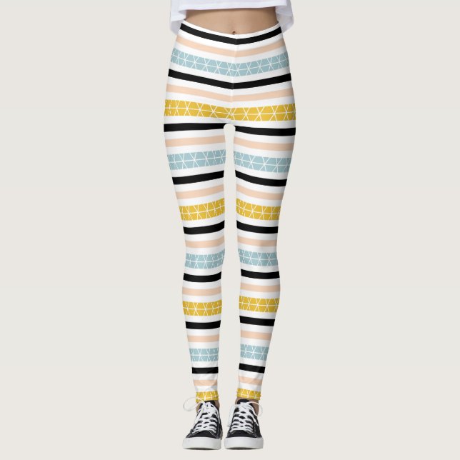 Stylish Geometric Striped Pattern Leggings (Front)