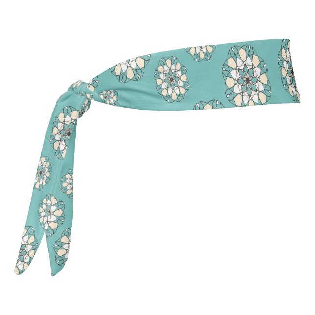 Stylish Geometric Teal Floral Mandala Tie Headband (Rotate 270)
